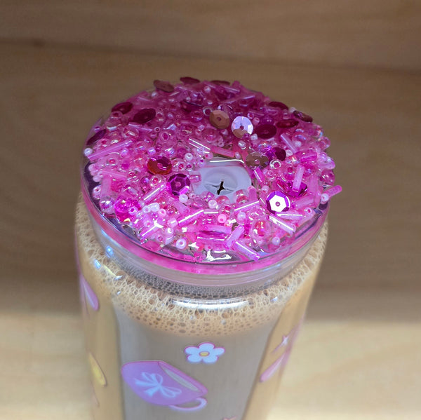 Iced Latte Snowglobe Cup  with Pink Beaded Lid