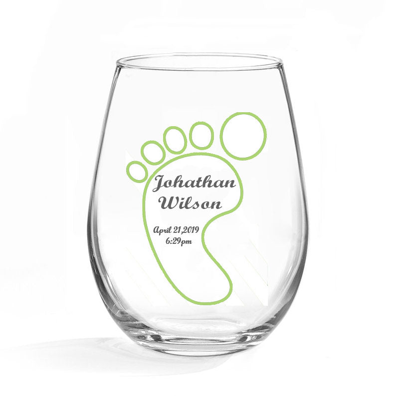 Birth Announcement Stemless Glass